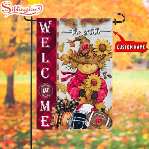 Custom Name NCAA Wisconsin Badgers Football Fall Scarecrows Garden Flag