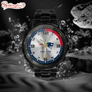 Custom Name New England Patriots NFL Black Stainless Steel Watch Gifts For Fans