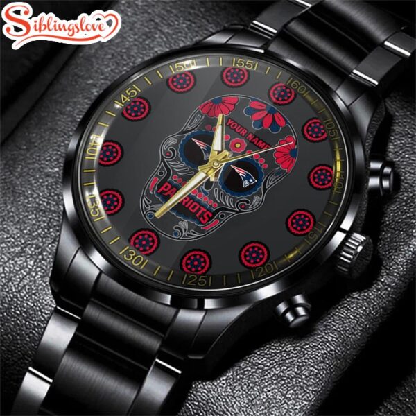 Custom Name  New England Patriots NFL Football Sport Black Stainless Steel Watch