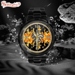 Custom Name New Orleans Saints NFL 3D Men Black Stainless Steel Watch Gift For Fans