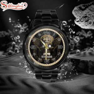 Custom Name New Orleans Saints NFL 3D Men Black Stainless Steel Watch Gift For Fans