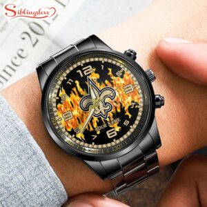 Custom Name New Orleans Saints NFL 3D Men Black Stainless Steel Watch Gift For Fans