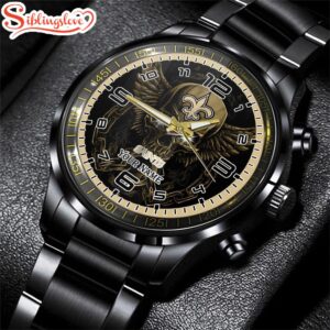 Custom Name New Orleans Saints NFL 3D Men Black Stainless Steel Watch Gift For Fans