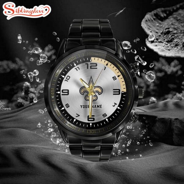 Custom Name New Orleans Saints NFL Black Stainless Steel Watch Gifts For Fans