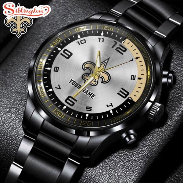 Custom Name  New Orleans Saints NFL Black Stainless Steel Watch Gifts For Fans