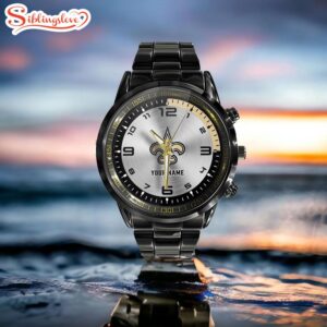 Custom Name New Orleans Saints NFL Black Stainless Steel Watch Gifts For Fans