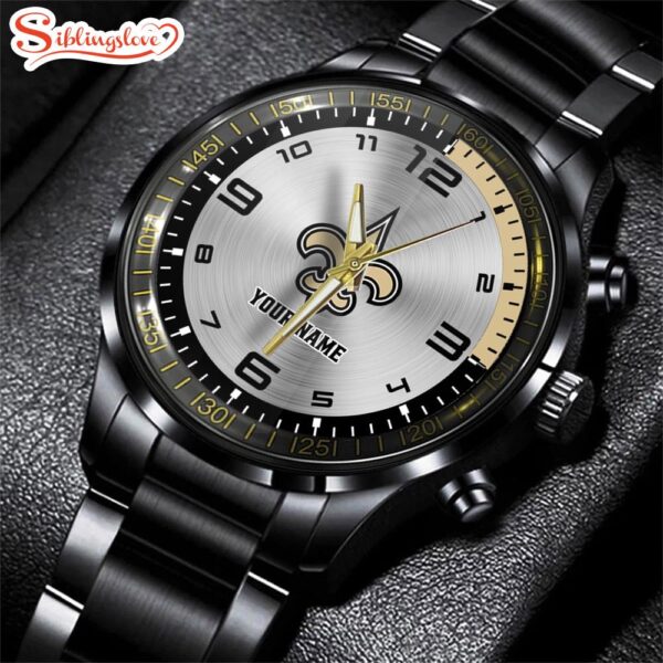 Custom Name New Orleans Saints NFL Black Stainless Steel Watch Gifts For Fans