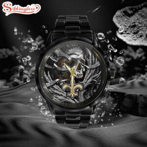 Custom Name New Orleans Saints NFL Men Black Stainless Steel Watch Gift For Fans