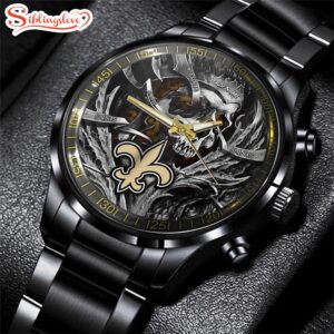 Custom Name New Orleans Saints NFL Men Black Stainless Steel Watch Gift For Fans