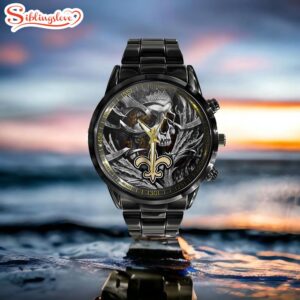 Custom Name New Orleans Saints NFL Men Black Stainless Steel Watch Gift For Fans