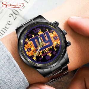 Custom Name New York Giants NFL 3D Men Black Stainless Steel Watch Gift For Fans