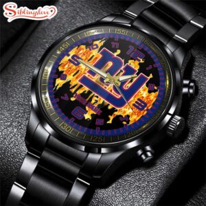 Custom Name New York Giants NFL 3D Men Black Stainless Steel Watch Gift For Fans