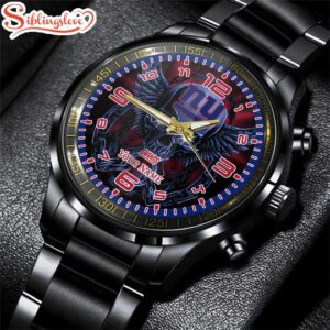 Custom Name New York Giants NFL 3D Men Black Stainless Steel Watch Gift For Fans