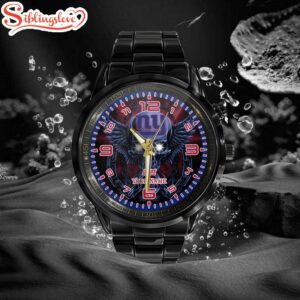 Custom Name New York Giants NFL 3D Men Black Stainless Steel Watch Gift For Fans