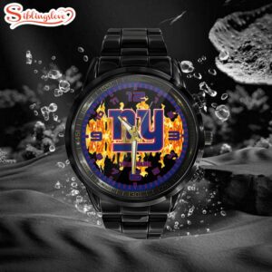 Custom Name New York Giants NFL 3D Men Black Stainless Steel Watch Gift For Fans