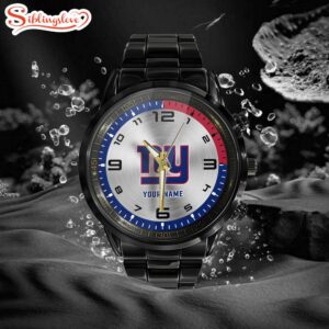 Custom Name New York Giants NFL Black Stainless Steel Watch Gifts For Fans