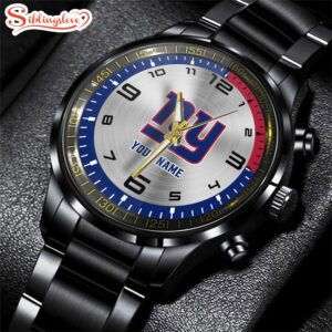 Custom Name New York Giants NFL Black Stainless Steel Watch Gifts For Fans