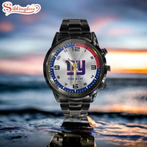 Custom Name New York Giants NFL Black Stainless Steel Watch Gifts For Fans