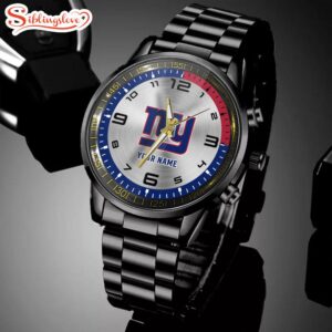 Custom Name New York Giants NFL Black Stainless Steel Watch Gifts For Fans