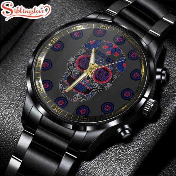 Custom Name  New York Giants NFL Football Sport Black Stainless Steel Watch