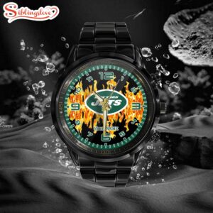 Custom Name New York Jets NFL 3D Men Black Stainless Steel Watch Gift For Fans