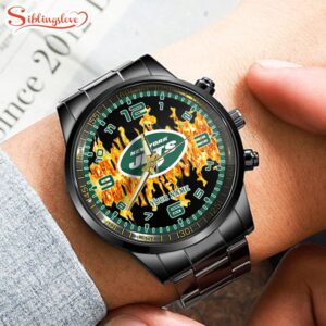 Custom Name New York Jets NFL 3D Men Black Stainless Steel Watch Gift For Fans