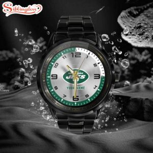 Custom Name New York Jets NFL Black Stainless Steel Watch Gifts For Fans