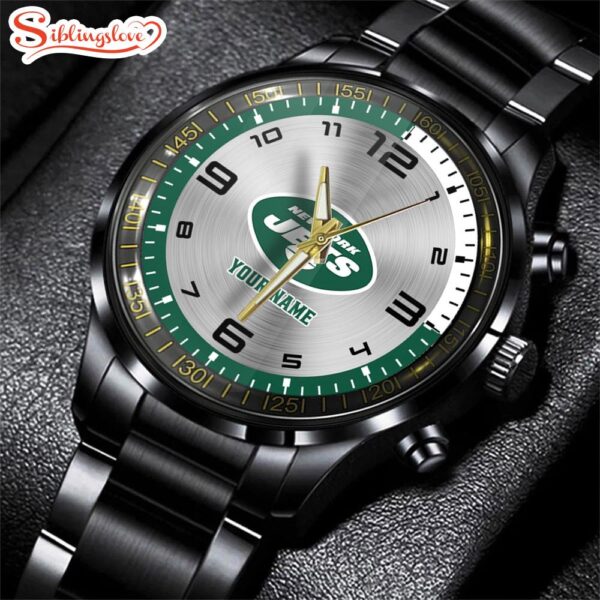 Custom Name New York Jets NFL Black Stainless Steel Watch Gifts For Fans