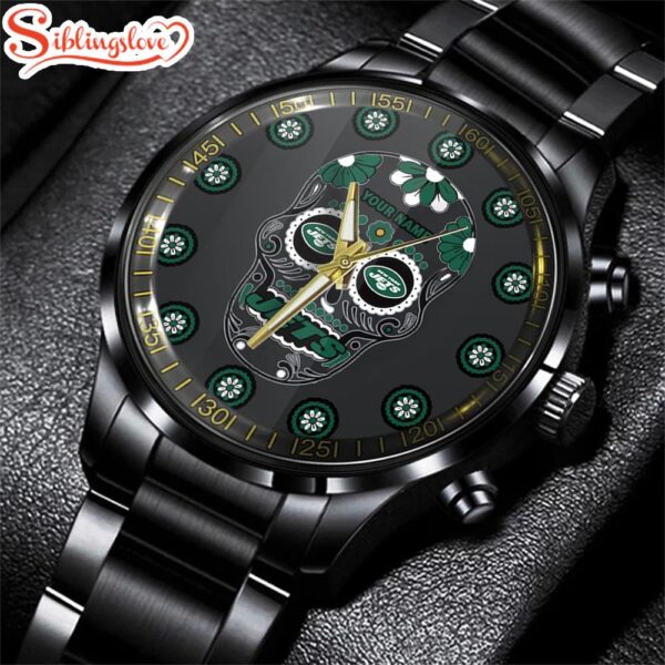 Custom Name  New York Jets NFL Football Sport Black Stainless Steel Watch