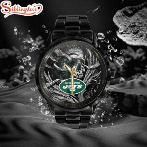 Custom Name New York Jets NFL Men Black Stainless Steel Watch Gift For Fans