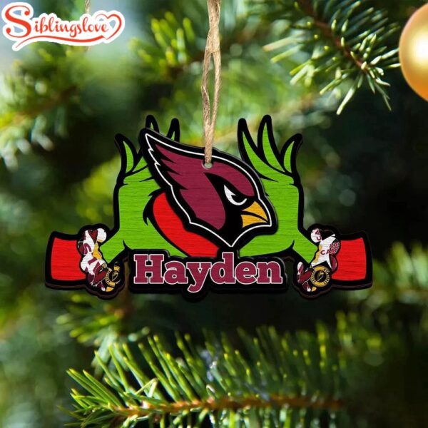 Custom Name NFL Arizona Cardinals Football Team Grinch Hand Christmas Ornament