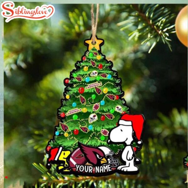 Custom Name NFL Arizona Cardinals Snoopy And Peanut Christmas Tree Ornament Hanging Decor