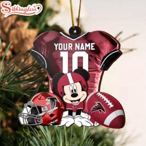 Custom Name NFL Atlanta Falcons Football Team Mickey Mouse Christmas Ornament