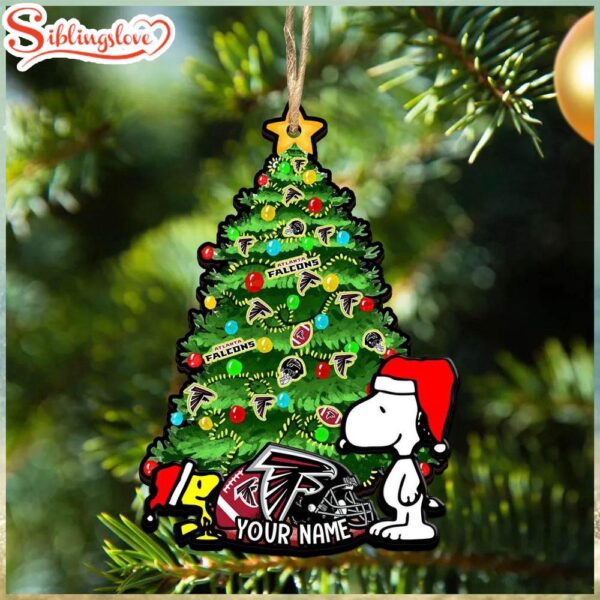 Custom Name NFL Atlanta Falcons Snoopy And Peanut Christmas Tree Ornament Hanging Decor