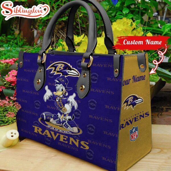 Custom Name NFL Baltimore Ravens Donald Duck Leather Handbag For Fans