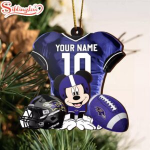 Custom Name NFL Baltimore Ravens Football Team Mickey Mouse Christmas Ornament