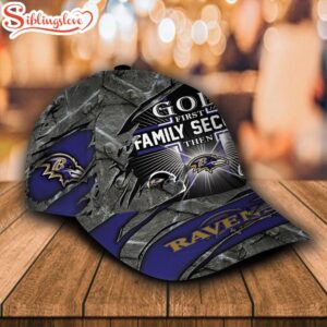 Custom Name NFL Baltimore Ravens God First Family Second All Over Print 3D Classic Cap