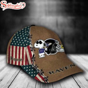 Custom Name NFL Baltimore Ravens Snoopy USA Flag All Over Print 3D Classic Cap