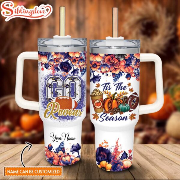 Custom Name NFL Baltimore Ravens Tis’ The Season Custom Stanley Tumbler 40oz With Handle