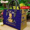 Custom Name NFL Baltimore Ravens Pooh Bear Leather Handbag For Fans