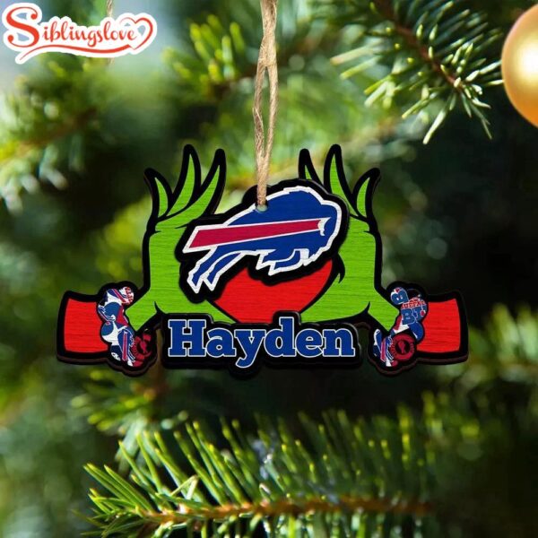 Custom Name NFL Buffalo Bills Football Team Grinch Hand Christmas Ornament