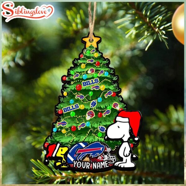 Custom Name NFL Buffalo Bills Snoopy And Peanut Christmas Tree Ornament Hanging Decor