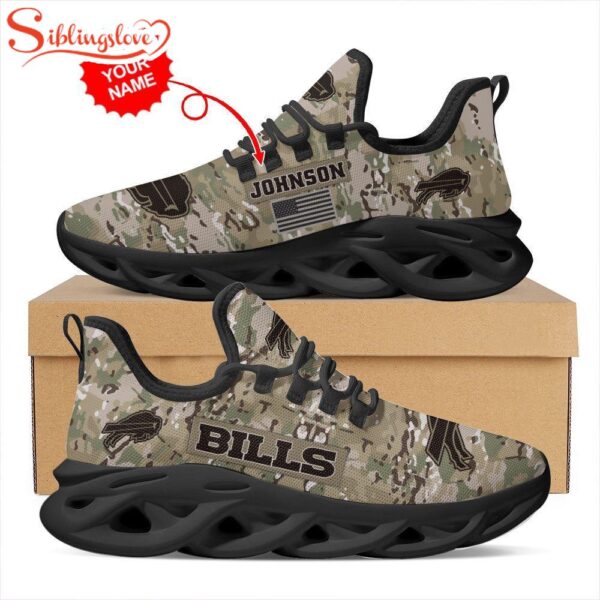 Custom Name NFL Buffalo Bills US Army Military Veteran Camouflage Max Soul Shoes