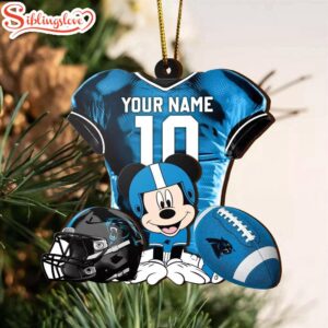 Custom Name NFL Carolina Panthers Football Mickey Mouse Christmas Ornament