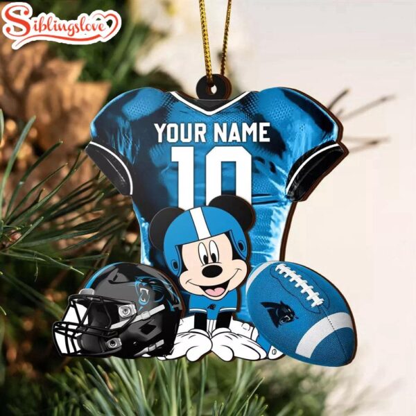 Custom Name NFL Carolina Panthers Football Mickey Mouse Christmas Ornament