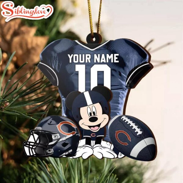 Custom Name NFL Chicago Bears Football Mickey Mouse Christmas Ornament