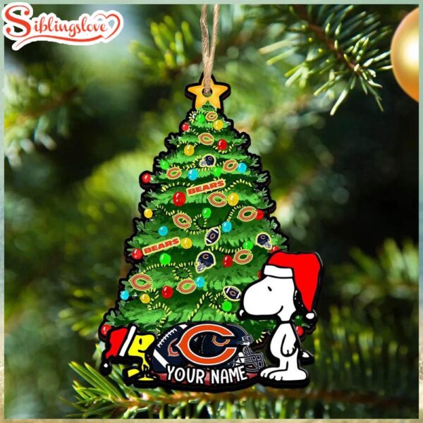 Custom Name NFL Chicago Bears Snoopy And Peanut Christmas Tree Ornament Hanging Decor