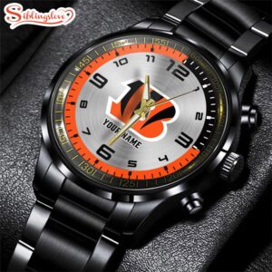 Custom Name NFL Cincinnati Bengals Black Stainless Steel Watch Gifts For Fans