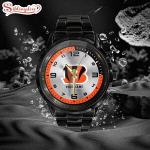 Custom Name NFL Cincinnati Bengals Black Stainless Steel Watch Gifts For Fans