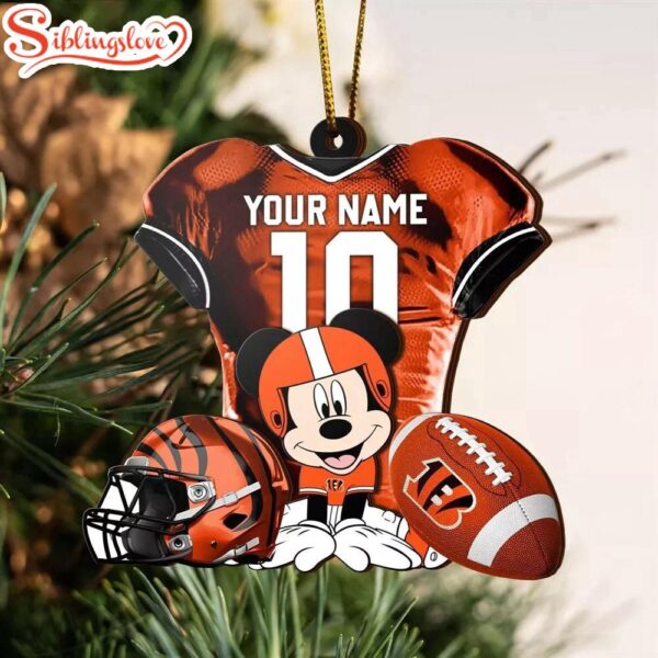 Custom Name NFL Cincinnati Bengals Football Mickey Mouse Christmas Ornament